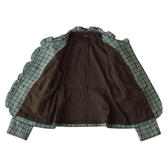 Talbots Wool Plaid Jacket Size 12 – Ruffle Trim & Elbow Patches - Picture 2 of 5